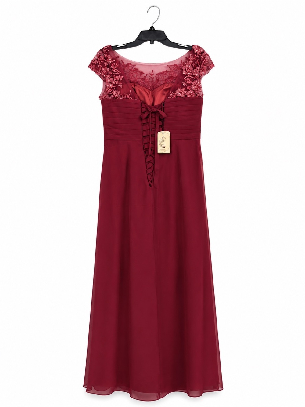 Burgundy Lace Sequin Chiffon Dress Mother of the Bride Size 12 NWT - Picture 2 of 2